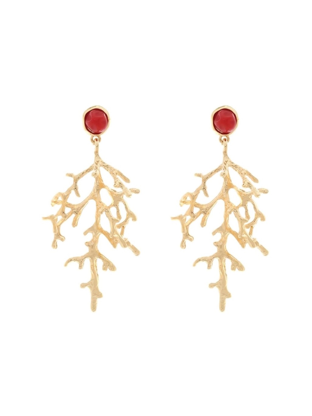 Gold Coral Branch Statement Earrings | Red Stone Drop Earrings | Coastal Luxury